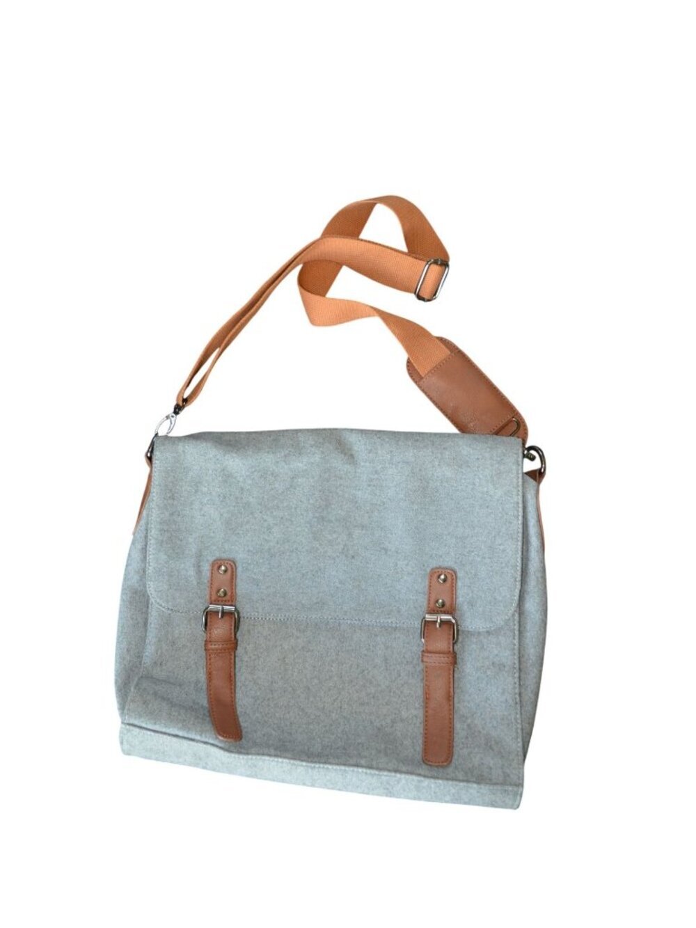 Sturdy Bags Gray Felt Messenger Bag Brown Trim Neutral Work School Travel Casual